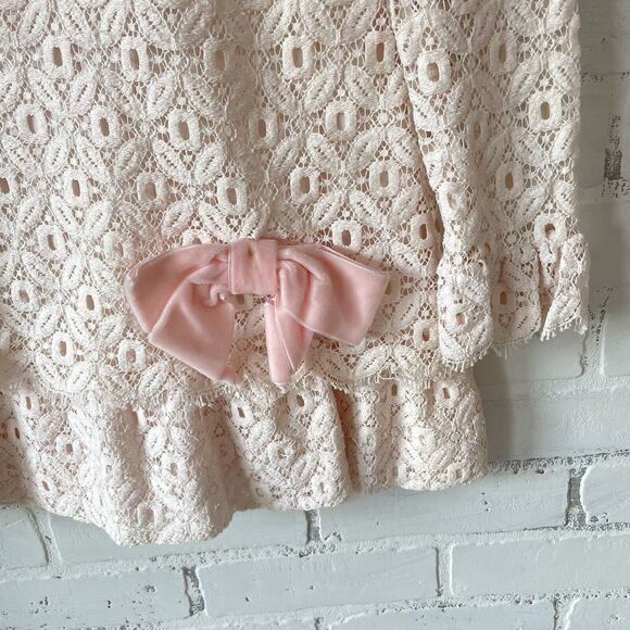 Vintage Dorissa Of Miami Girls Size 10 Dress 60s Lace Creme Bow Mod MCM JackieO - Picture 9 of 10